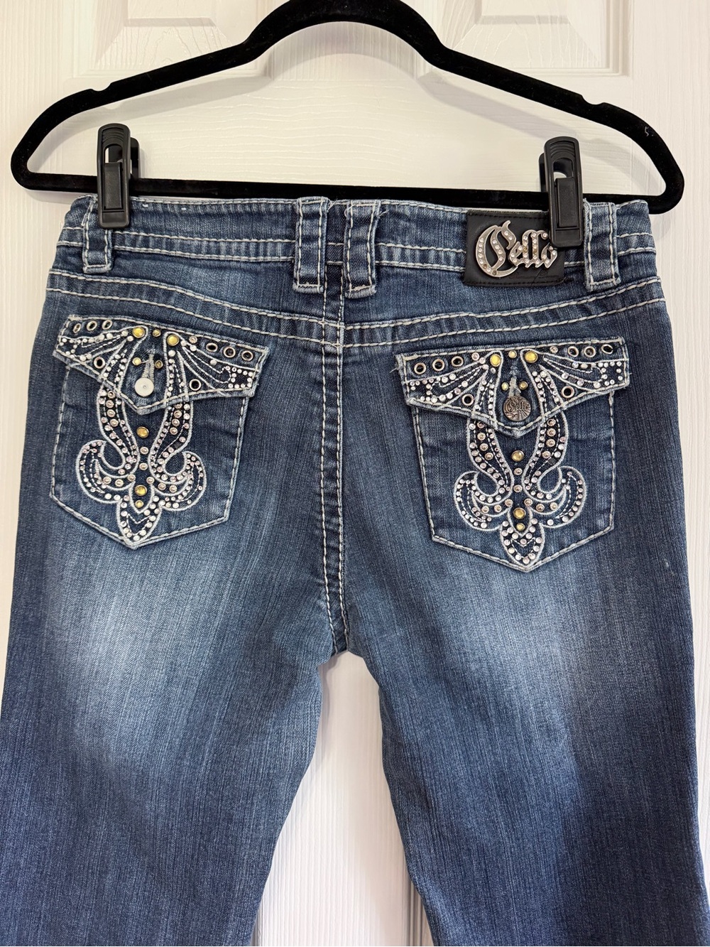 Y2K Cello McBling Bootcut Jeans Studded Fleur De Lis Pockets 30” Inseam Size 11